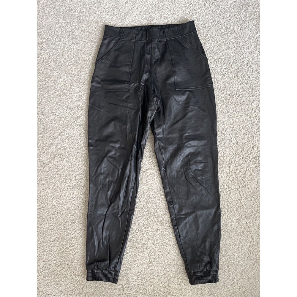 Spanx M Leather Like Jogger Pant Black Vegan Stretch Comfort Casual